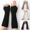 thumbnail image 1 of AURORA TRADE 1 Pair Winter Arm Gloves Solid Color Half Finger Knitting Twisted Texture Lady Mittens for Daily Wear, 1 of 8