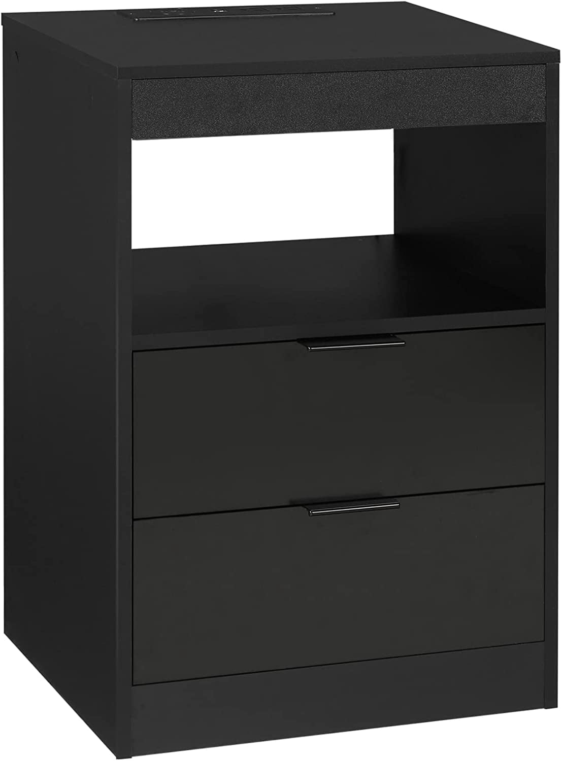 Afuhokles Nightstand with Wireless Charging Station 2 Drawers, Wooden Sofa Bedside Table with with LED Lights,Black