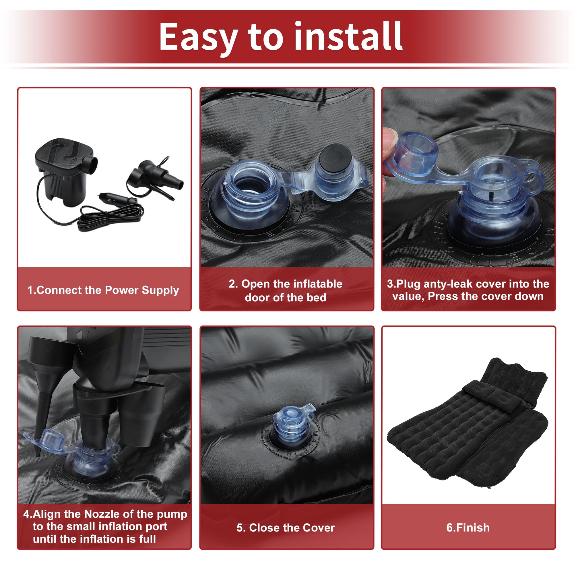 Unique Bargains Split Piers Long Leg Pier Air Pillows Repair Pads Air Pump Car Air Mattress Flocking Black Inflatable Thickened Camping Bed Flocking Mattress
