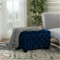 JERFIT Velvet Ottoman Navy Blue, 29" Square Tufted Footstool Pouf, Modern Glam Storage Bench for Living Room
