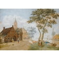 thumbnail image 2 of Hermanus Petrus Schouten 14x11 Gold Ornate Wood Frame and Double Matted Museum Art Print Titled - A Village by a Wide River (1810), 2 of 4