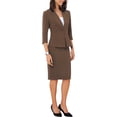 thumbnail image 4 of INSPIRE CHIC Women's 2 Piece Suit Back to School Teacher Outfit Set Collarless 3/4 Sleeve Blazer High Waist Pencil Skirt Work Outfits Light Brown M, 4 of 6