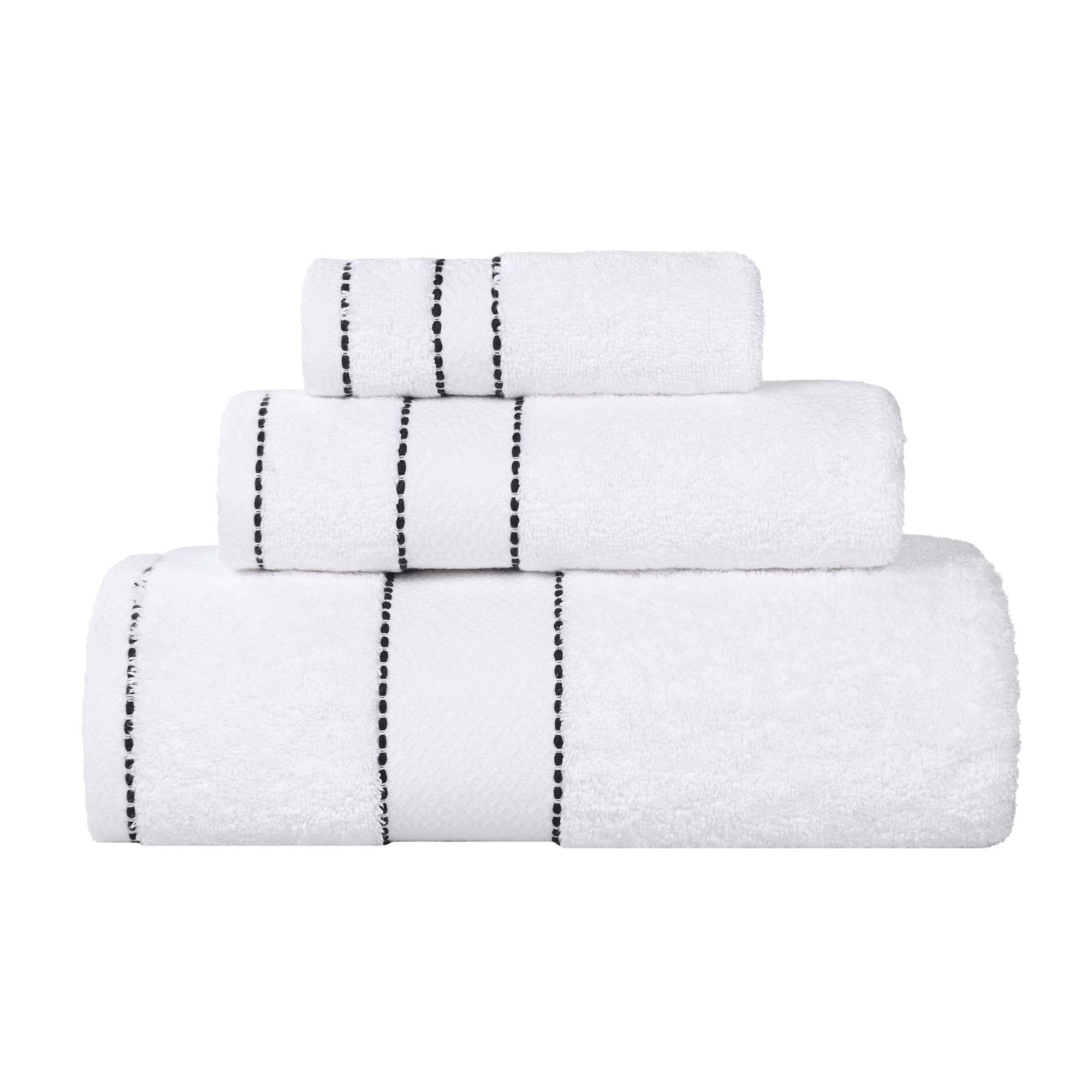 Superior Niles Giza Cotton 3 Piece Towel Set, Egypt Produced Soft Towels, White-Black