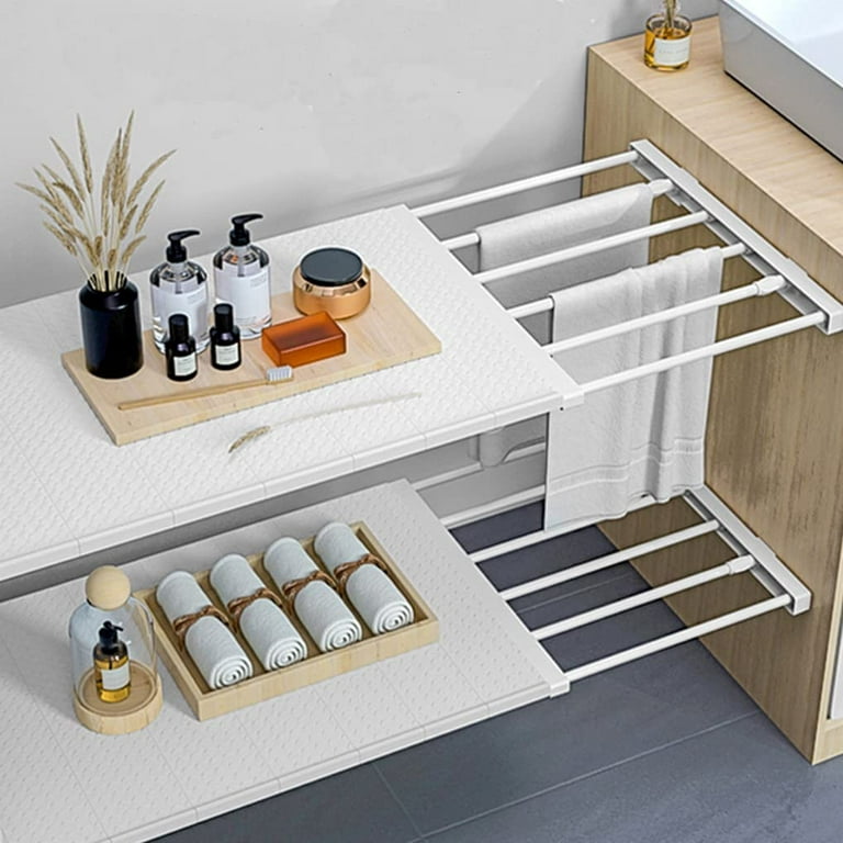 Hershii Closet Tension Shelf & Rod Expandable Metal Storage Rack Adjustable Organizer DIY Divider Separator for Cabinet Wardrobe