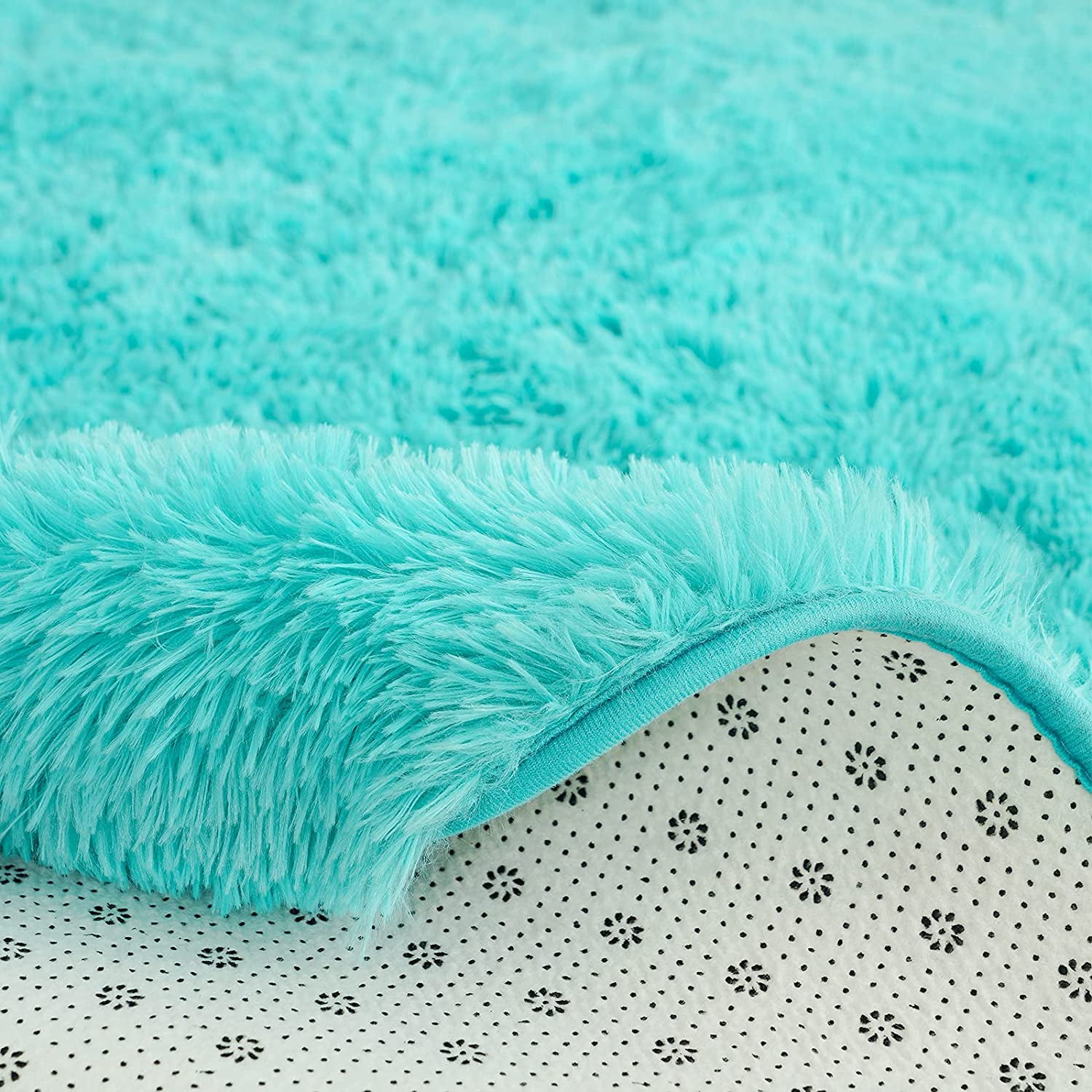 Junovo Round Fluffy Area Rugs For Kids Girls Princess Castle Plush Shaggy Carpet Cute Circle Nursery Rug For Kids Room Bedroom Living Room,4'x4',Blue
