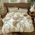 thumbnail image 7 of MooMee Wavy Striped Duvet Cover Set King 100% Washed Cotton Linen Like Textured Breathable 3-Piece (Cream White, 104"x90"), 7 of 7