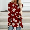 thumbnail image 2 of Odeerbi Reduced Womens Christmas Tops Long Sleeve Blouses Round Neck Pullover Shirt Burgundy, 2 of 5