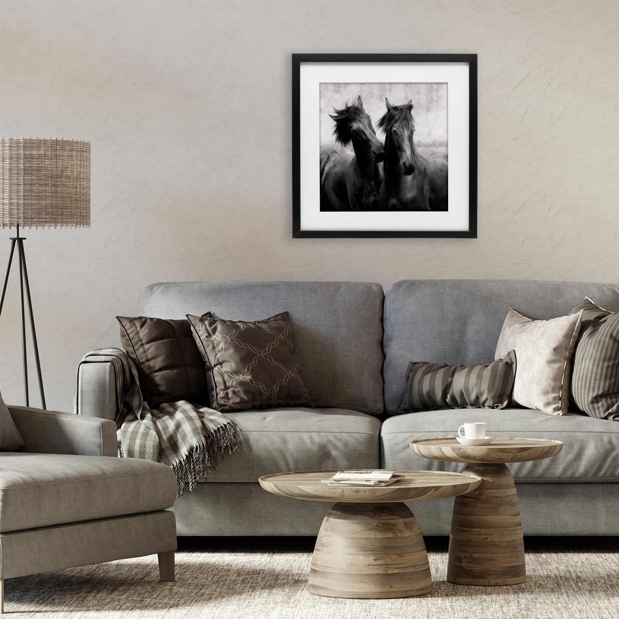 Stupell Industries Short Haired Horse Pair Black Framed Print Under Glass, design by Lars Van de Goor