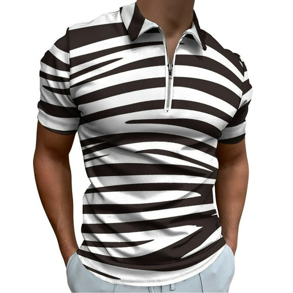 Animal Black And White Zebra Pattern Men Zipper T-shirt Summer Casual Short Sleeve T-shirt Top