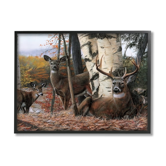 Stupell Industries Elk Family Woodland Foliage Animals & Insects Painting Black Framed Art Print Wall Art, 14 x 11