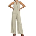 thumbnail image 2 of Haivin Linen Blend Halter Top and Wide-Leg Pants Two-Piece Set for Woman, Fashionable with Halter Neck and Flowy Design, Breathable and Comfortable for Casual and Daily Wear, 2 of 8