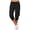 Black, variant on Women's Drawstring Elastic Waist Cargo Capri Jogger Pants,Side Flap Pocket Cuffed Mid-Calf Casual Sweat Capri for Sports Daily Lounge Wear