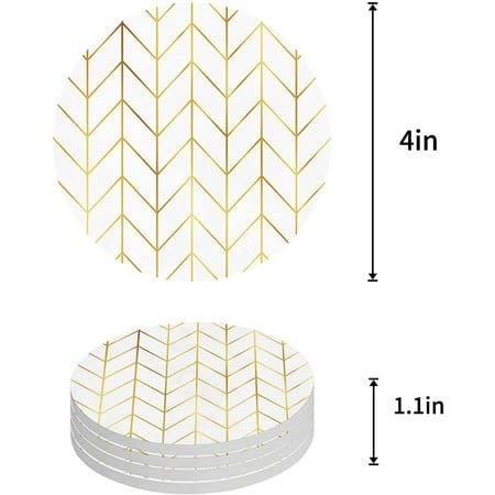 

FMSHPON Geometric Yellow Line Herringbone Pattern Set of 4 Round Coaster for Drinks Absorbent Ceramic Stone Coasters Cup Mat with Cork Base for Home Kitchen Room Coffee Table Bar Decor