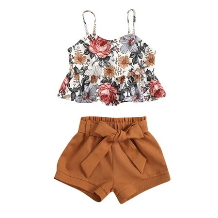 

Little Girls Clothes Receiving Blanket with Headband Girl Summer Toddler Girls Sleeveless Floral Prints Tops Shorts Two Piece Outfits Set For Kids Clothes