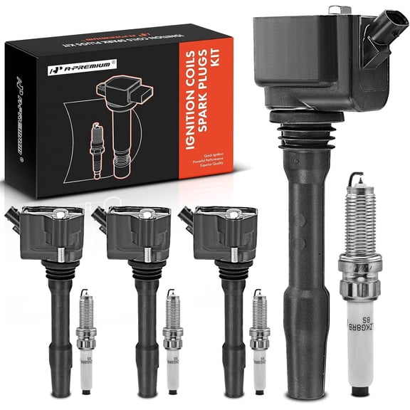 A-Premium Ignition Coils and Spark Plugs Kits Compatible with BMW 330i, 330e, 330i xDrive, 530i, 530i xDrive, 430i, 430i xDrive, X1, 740Le xDrive, 230i, 230i xDrive, X2, X4 & Mini Cooper 4-PC Set