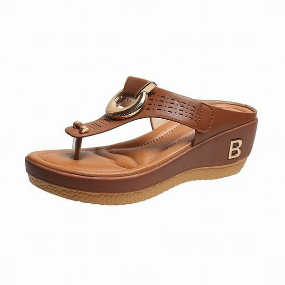ZTTD Women Wedge Beach Sandals Thong Platform Wedge Beach Platform Thong Wedge Beach Slippers Sandals Brown
