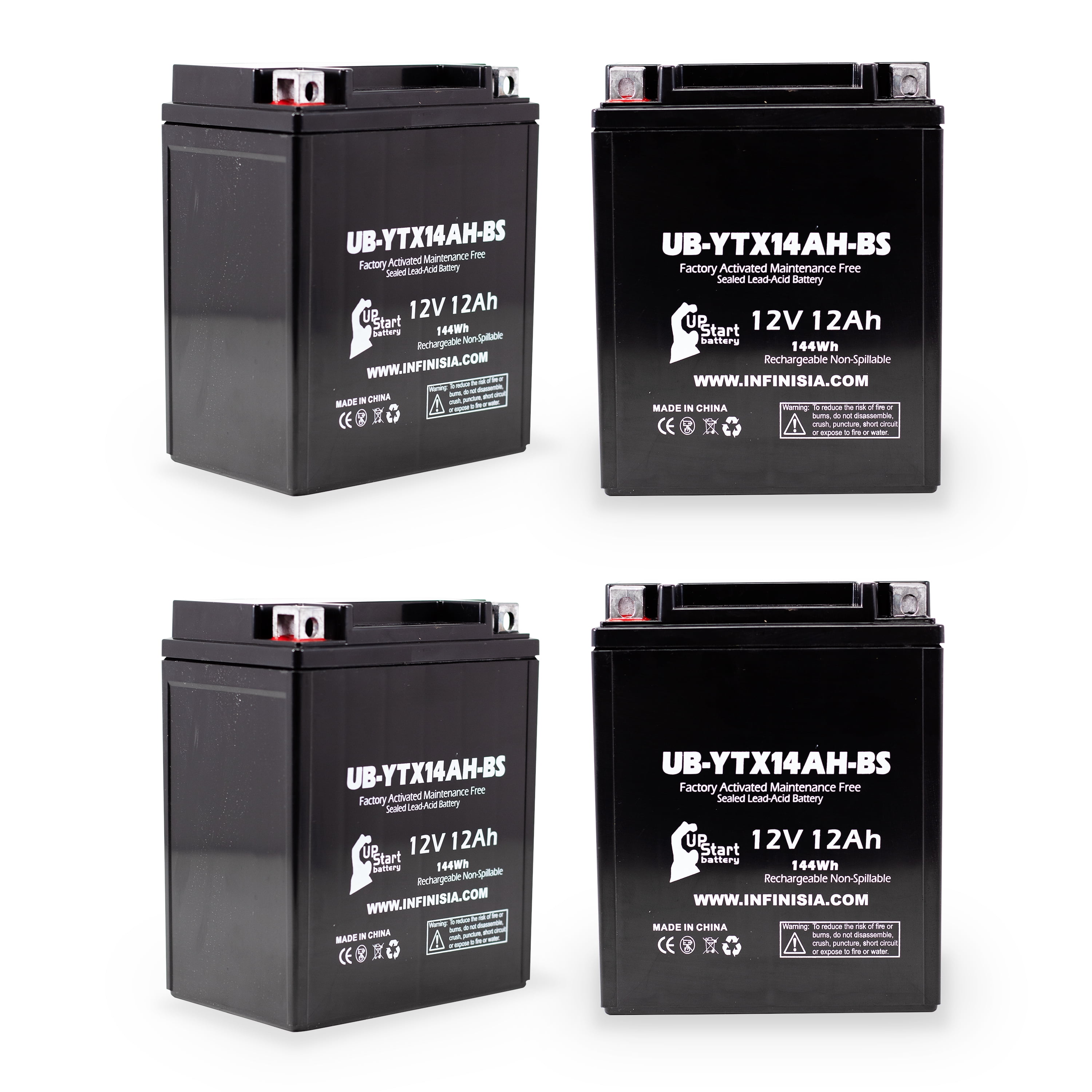 4-Pack UB-YTX14AH-BS Battery Replacement for 2004 Polaris Sportsman HO 500 CC ATV - Factory Activated, Maintenance Free, Motorcycle Battery - 12V, 12AH, UpStart Battery Brand