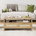 thumbnail image 1 of Rattan Coffee Table with 2 Drawers, Boho Modern Storage Coffee Table for Living Room, 1 of 1