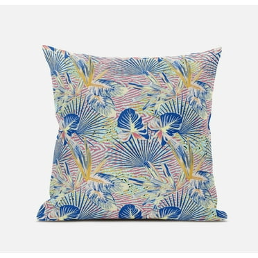 18â€ Blue Pink Tropical Zippered Suede Throw Pillow