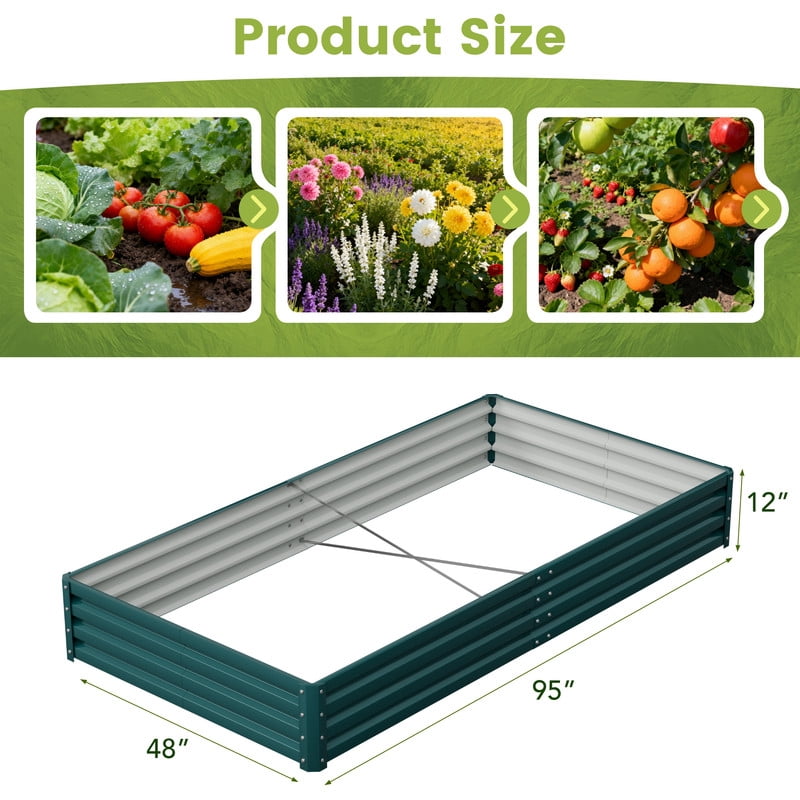 Vineego 8x4x1FT 1PCS Galvanized Raised Garden Bed Square Metal Planter Box for Vegetables Flowers