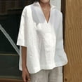 thumbnail image 3 of Mittory Women Lapel V Neck Linen Tops 3/4 Sleeve Spring Blouses Shirts Boho Style Dressy Casual Tunic Ladies Clothing, 3 of 7