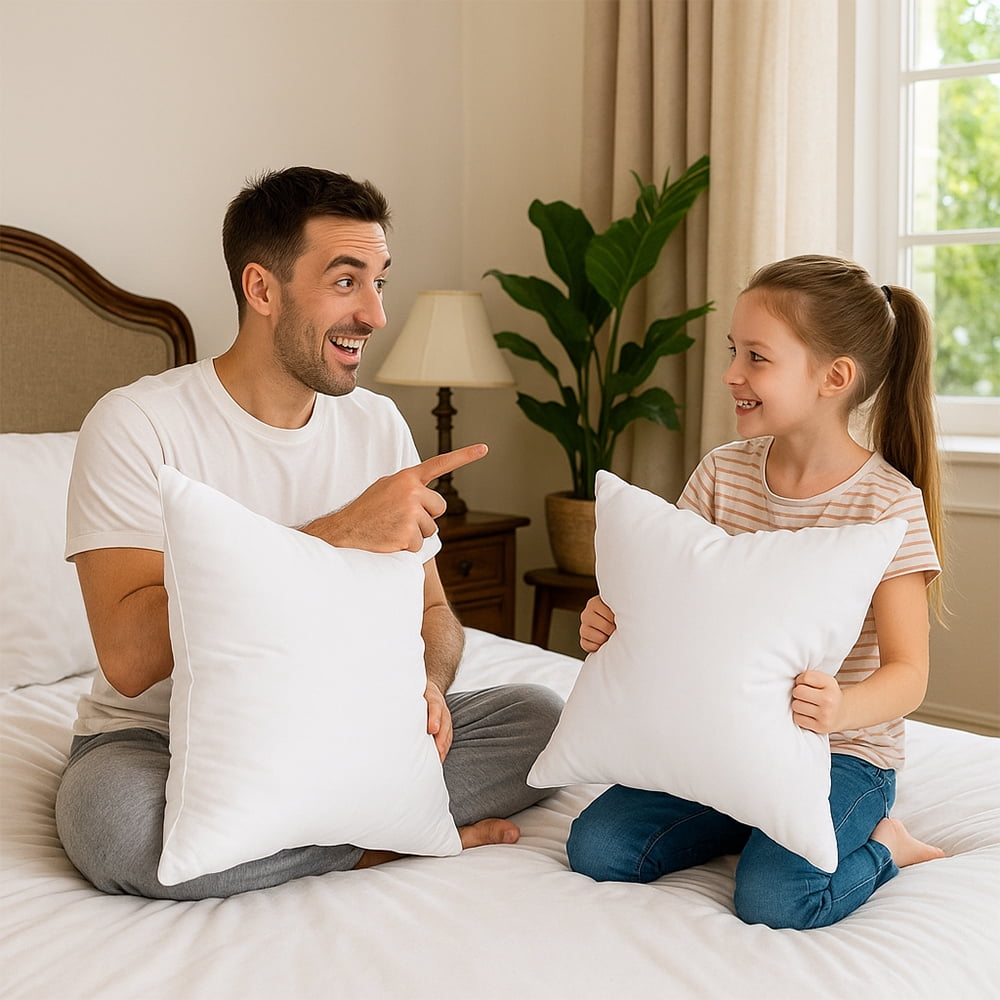 XWZO White Throw Pillow Inserts for Sofa, 18x18 Square Decorative Indoor Fluffy Pillow Stuffer, Plump Couch Cushion Pillow Stuffing 2 Pieces