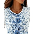 thumbnail image 3 of ORQ Women Flower Print Short Sleeve Round Neck T-shirt Top, 3 of 4
