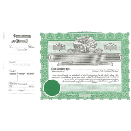 Goes 214 Stock Certificate, Coporation Certificates, Size 8-1/2" x 15", Printable, Laser or Ink Jet Compatiable (Pack of 5)
