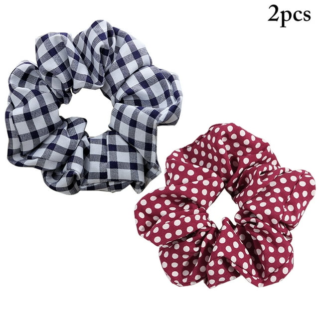 2 Pcs Chouchou à Pois Mode à Carreaux Pied-de-Poule Rayé Attache-Cheveux Queue de Cheval