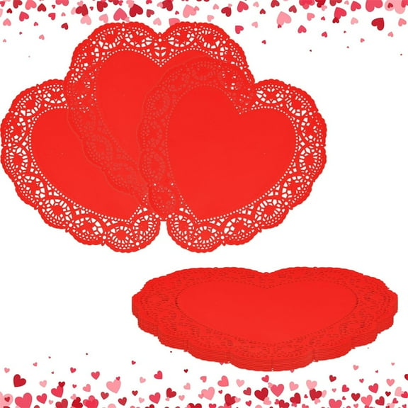 Triani 100Pcs Heart Shaped Red Pink Paper 10 Inch Valentine's Heart Paper Doilies For Table Decor Crafts Valentine's Day Wedding Party Favor Supplies Decoration Ornaments