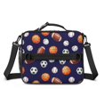 thumbnail image 2 of Football and Rugby Navy Pattern Bento School Insulated Lunch Bag Box with Shoulder Strap and Bottle Holder, 11" X 9.5" X 3.5", 2 of 5