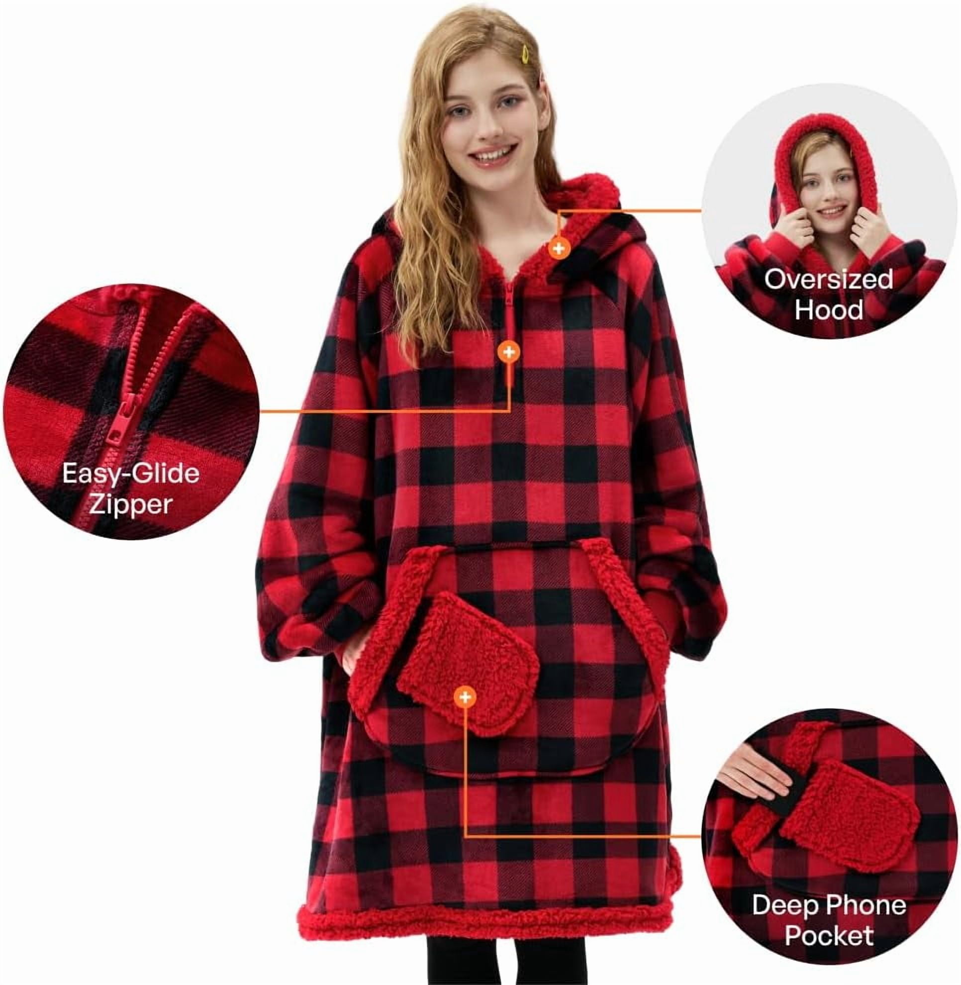 Joyfy Wearable Blanket Oversized Sherpa Sweatshirt, Warm and Cozy Hoodie Blanket for Adult Christmas Birthday Gift