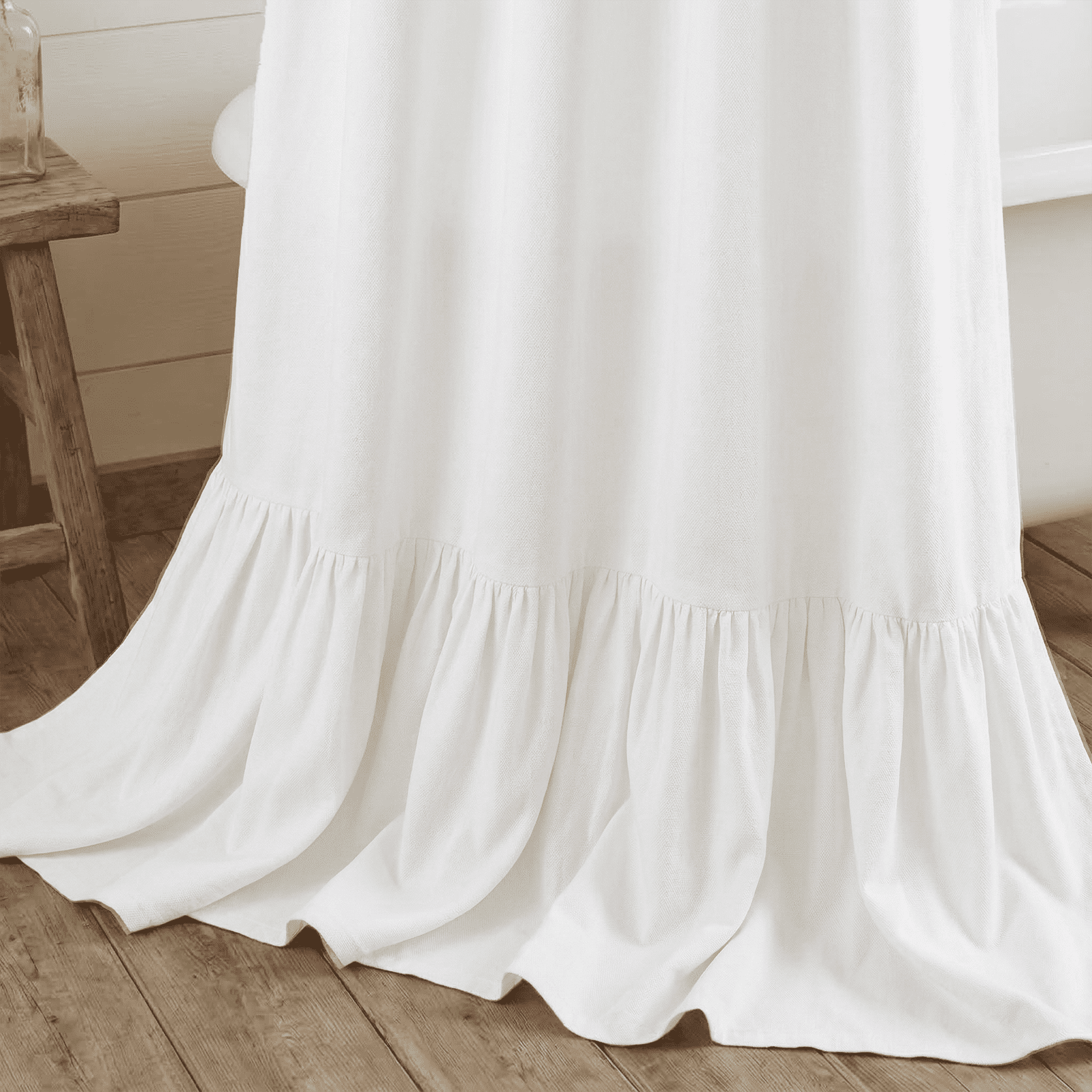 NixiYa White Farmhouse Shower Curtain Ruffle Linen Shower Curtain for Bathroom 72"x 72"