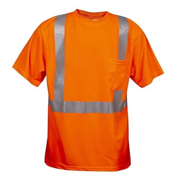 Cordova V4105XL Cor-Brite Type R, Class II, Orange Birdseye Mesh T-Shirt, Short Sleeves, Chest Pocket, 2-Inch Silver Reflective Tape, 5X-Large