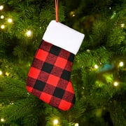 Mini Christmas Stockings 7 Inch Buffalo Plaid with Plush Cuff, Red Black White Plaid Christmas Small Stockings Ornament for Family Holiday Xmas Party Decorations, Red