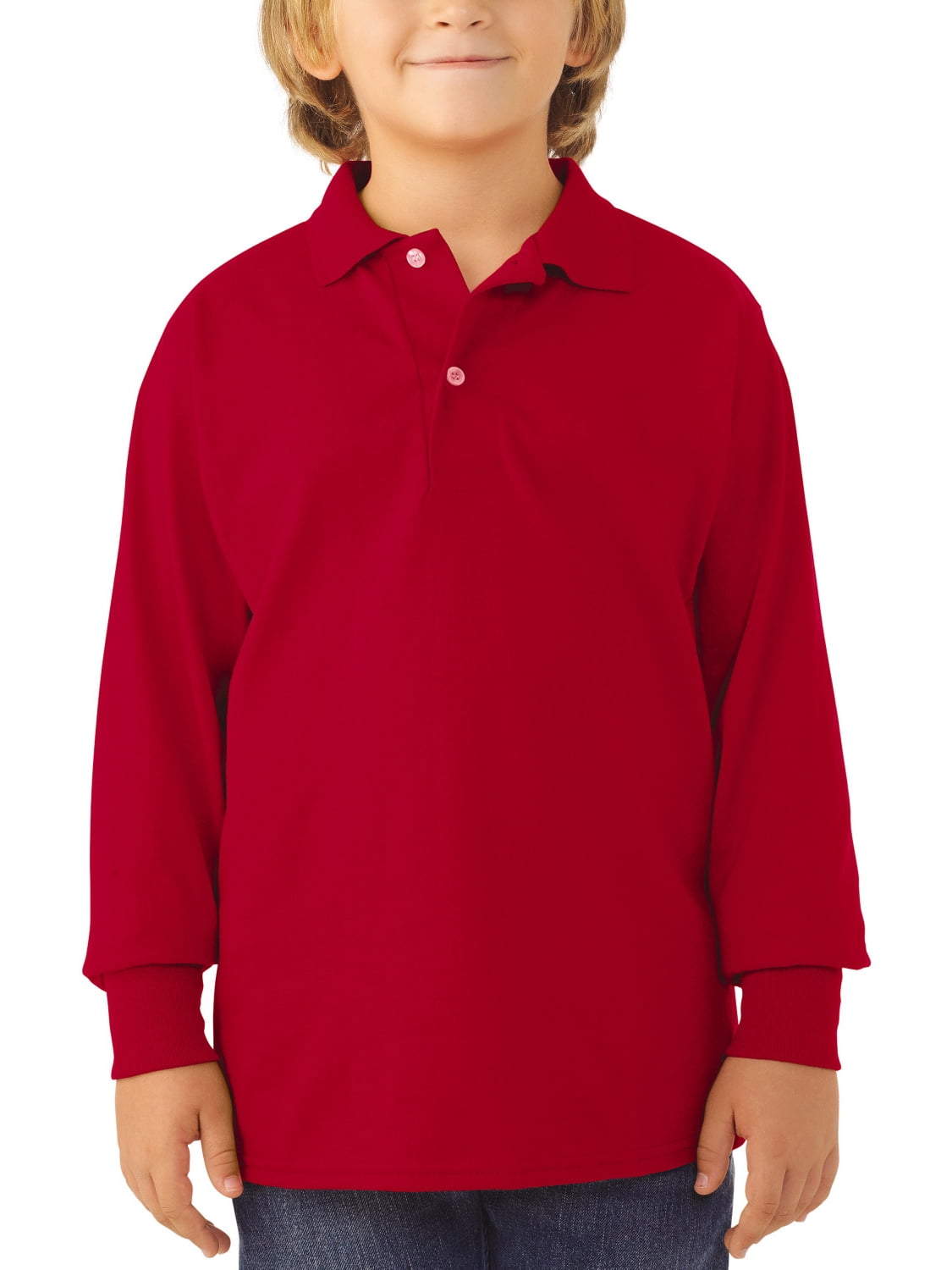 Pack Kids Childrens School Uniform Long Sleeve Polo Shirt Fruit of the Loom 5