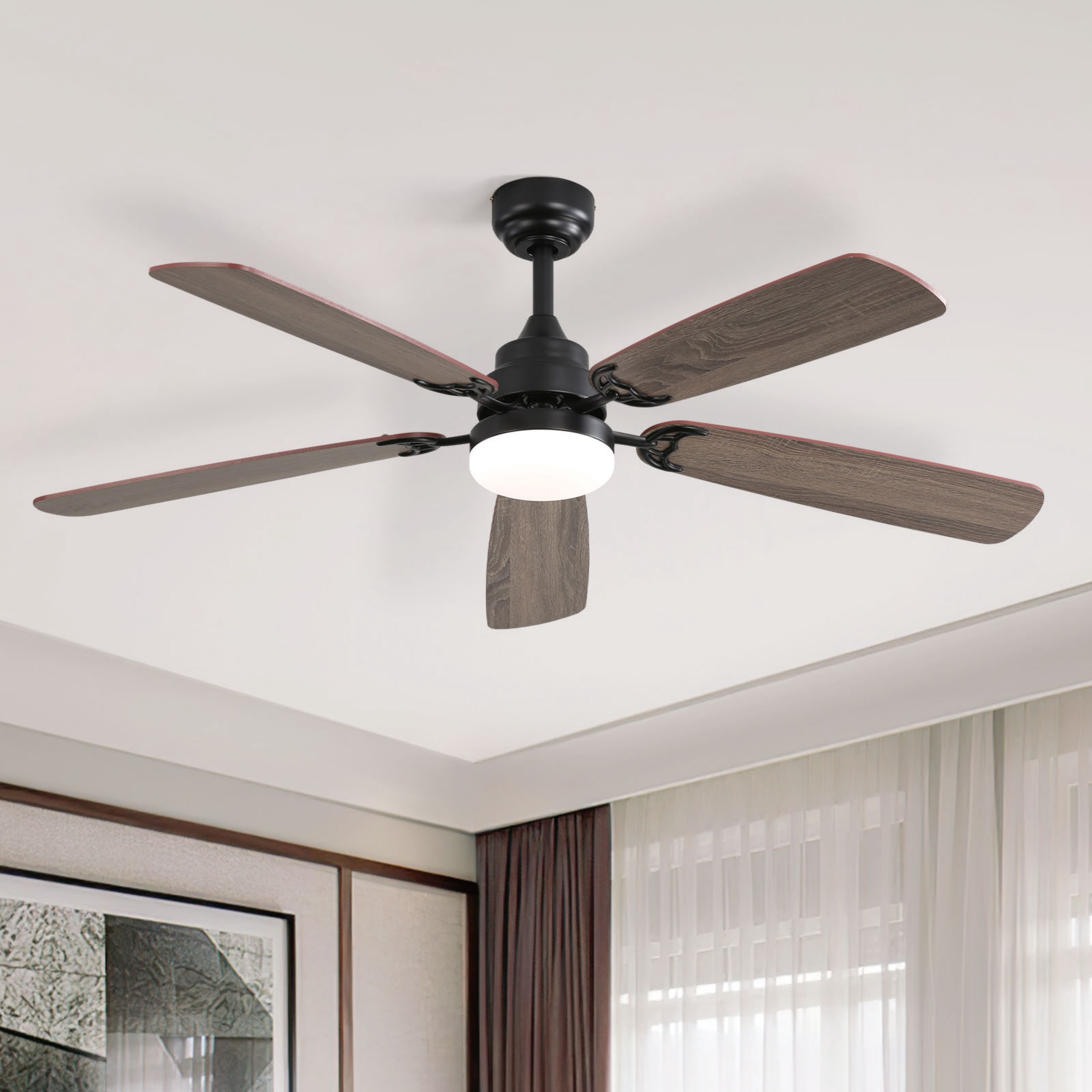 Sofucor 52" Ceiling Fan with Dual Blade Finish, Modern, LED Light, Downrod and Flush Mount, Indoor