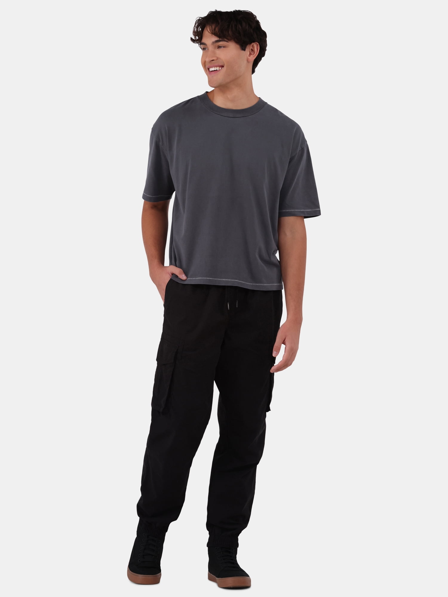 No Boundaries Cotton Oversized Cropped Tee with Short Sleeves, 2-Pack, Men's and Big Men's XS-5XL