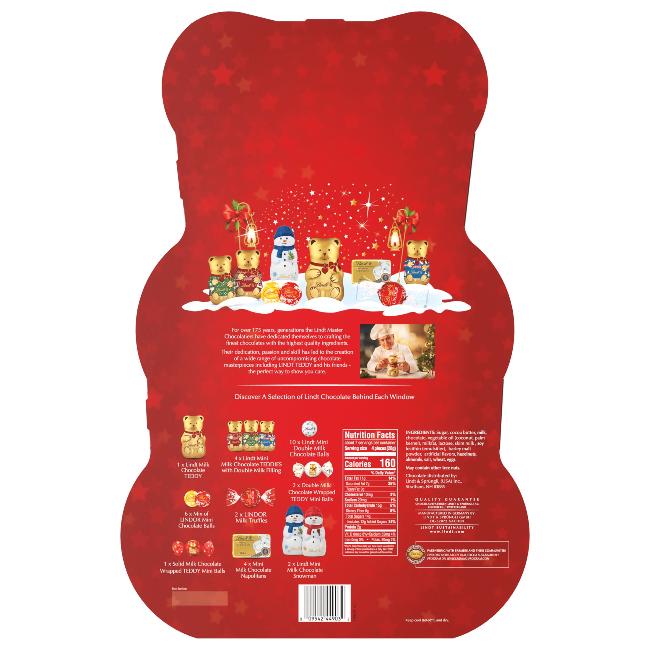Lindt Teddy Christmas Advent Calendar Assorted Chocolate Candy Box, 7.2 oz