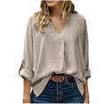 thumbnail image 2 of CEHVOM Mode Femmes Décontracté à Manches Longues Col en V Chemise Unie Chemise Ajustée pour Femmes Haut, 2 of 6