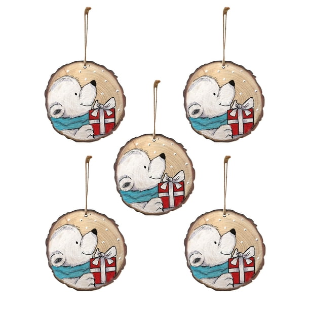 Precioso colgante de madera redondo de Navidad con estampado de animales Wmkox8yii fhajkh5440