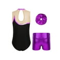 thumbnail image 2 of Doomiva Kids Girls 3 Pcs Skating Dance Costume Ballet Gymnastic Workout Outfit Purple 14, 2 of 7