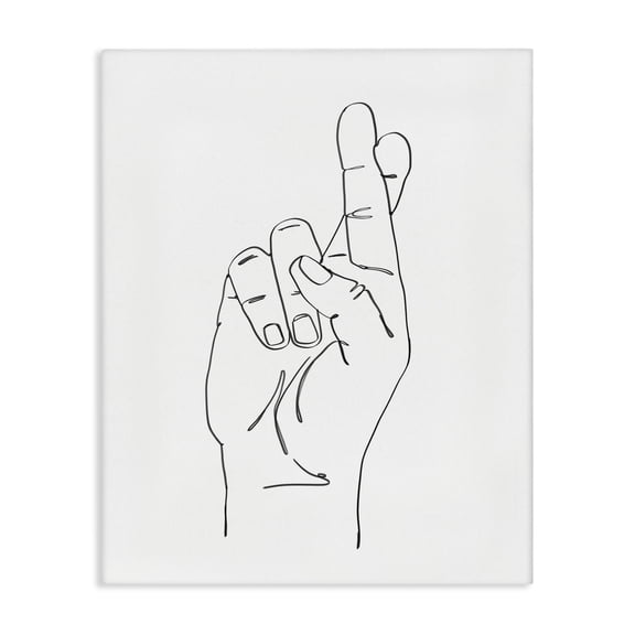 Stupell Industries Mid-Century Hand with Fingers Crossed Minimal Line Drawing Canvas Art, 24 x 30, by Ziwei Li