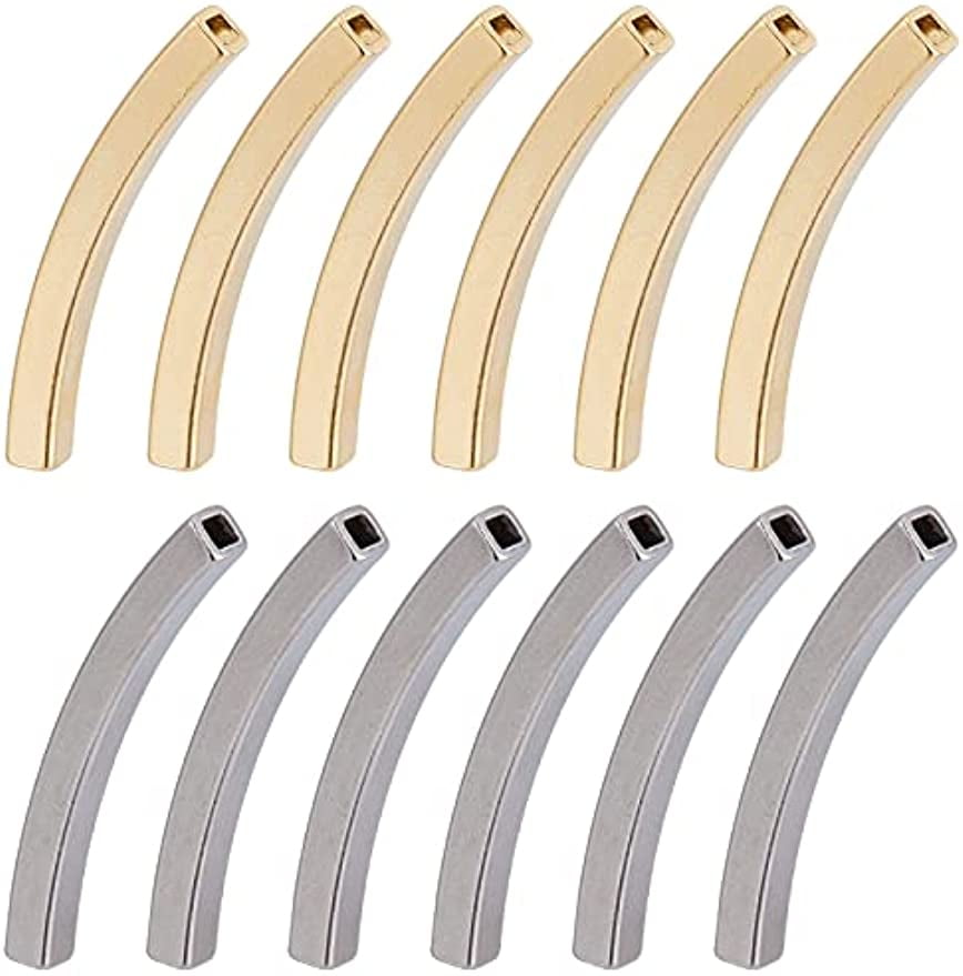 20Pcs Stainless Steel Tube Beads Long Tube Spacer Beads Noodle Curved