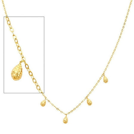 Precious Stars 14K Solid Gold Tear Drop Link Necklace