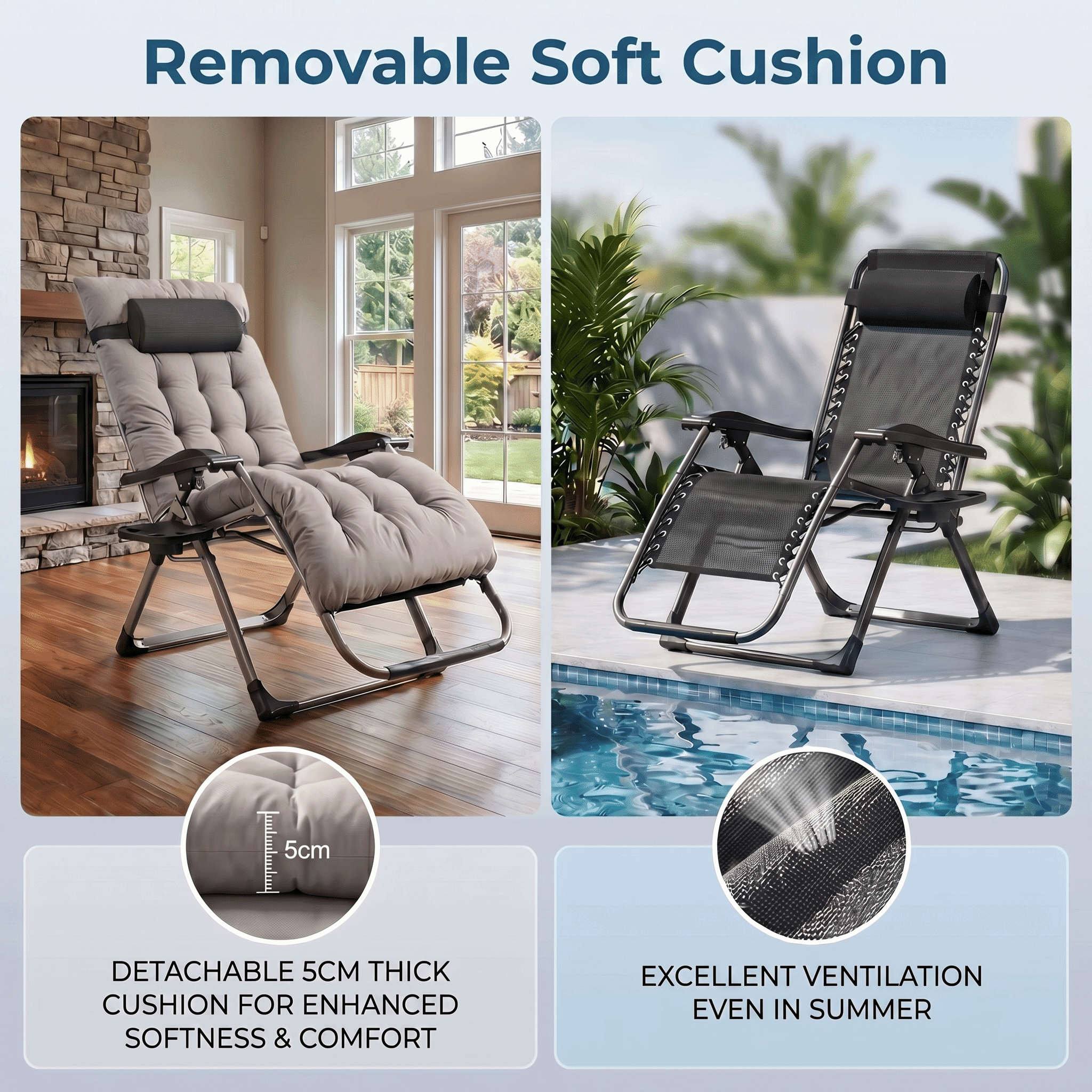 Naipo Zero Gravity Chair, Outdoor Foldable Padded Lounge Chair