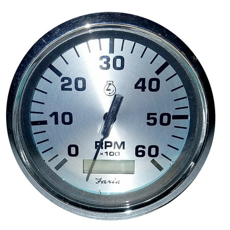 Faria 36032 Spun Tachometer with Hourmeter 6000 RPM Inboard - Silver