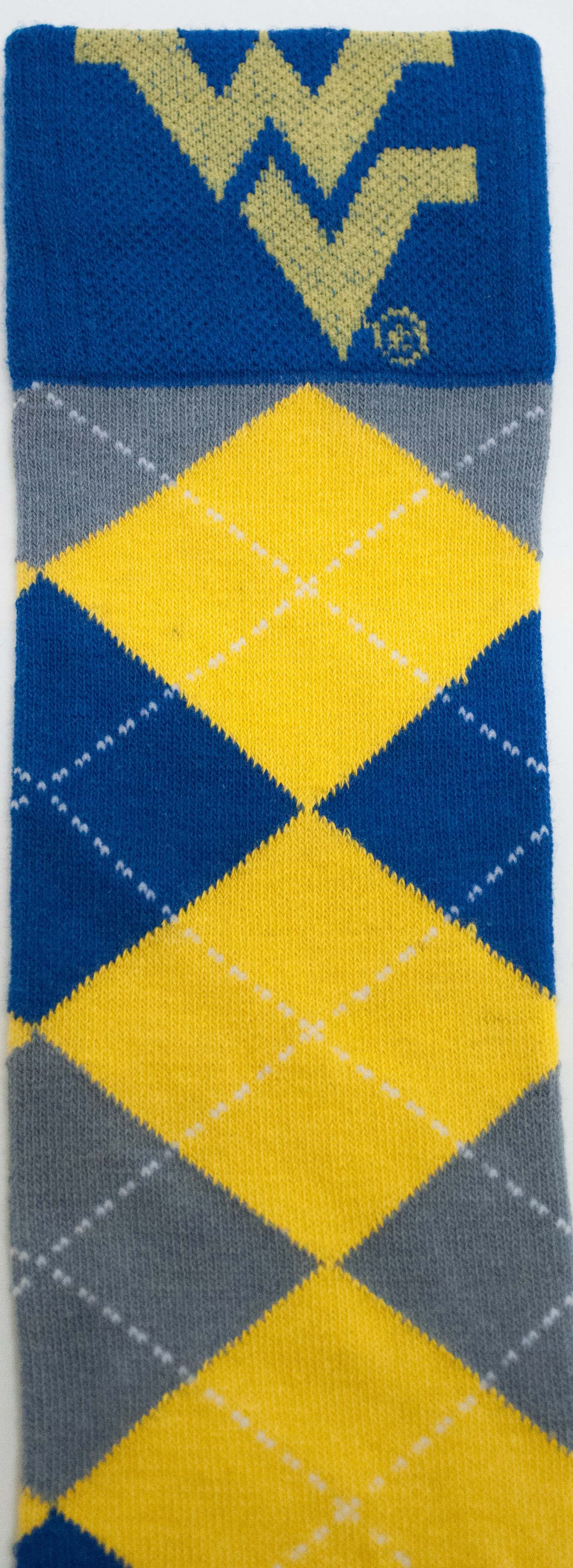 West Virginia Mountaineers Argyle Dress Sock - Donegal Bay - Unisex - One Size - Mid-Calf