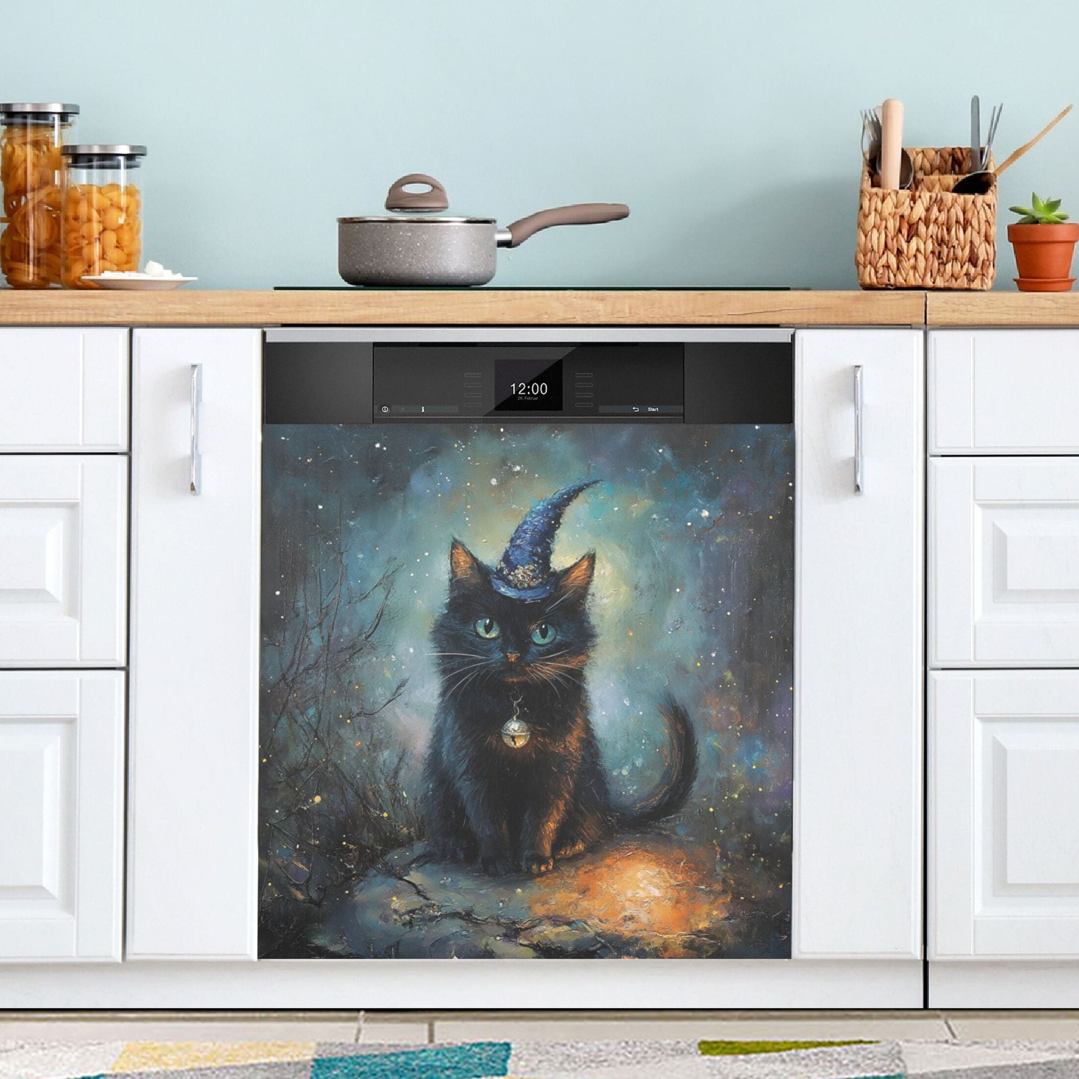Dishwasher Magnetic Sticker 23x26 Inch Refrigerator Magnetic Sticker Washing Machine Magnetic Sticker Kitchen Panel Magnetic Sticker Home Decor Cute Magic Cat