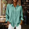 thumbnail image 5 of ManxiVoo Women's Corduroy Shirt Lapel Collar Fitted Shoulder Long Sleeve Casual Street Style Top for Fall Layering M Size Mint Green, 5 of 9